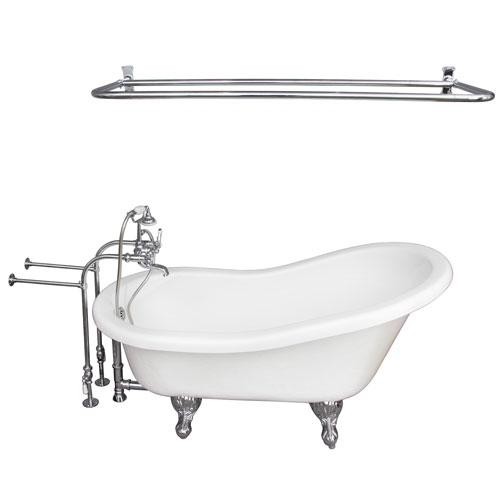 BARCLAY TKATS67-WCP6 IMOGENE 67 INCH ACRYLIC FREESTANDING CLAWFOOT SOAKER SLIPPER BATHTUB IN WHITE WITH METAL CROSS TUB FILLER AND D-SHOWER ROD IN POLISHED CHROME