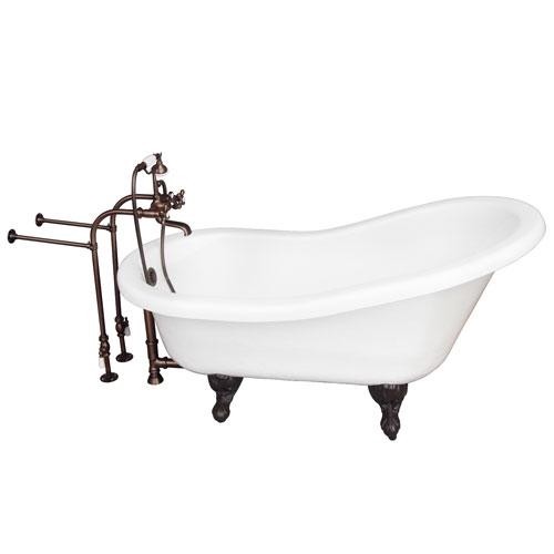 BARCLAY TKATS67-WORB2 IMOGENE 67 INCH ACRYLIC FREESTANDING CLAWFOOT SOAKER SLIPPER BATHTUB IN WHITE WITH METAL CROSS TUB FILLER AND HAND SHOWER IN OIL RUBBED BRONZE