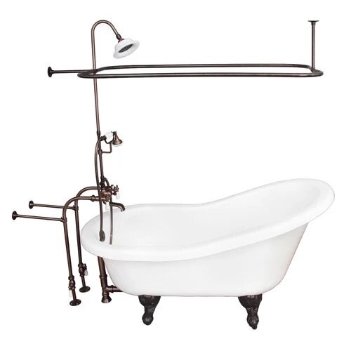 BARCLAY TKATS67-WORB3 IMOGENE 67 INCH ACRYLIC FREESTANDING CLAWFOOT SOAKER SLIPPER BATHTUB IN WHITE WITH PORCELAIN LEVER TUB FILLER AND RECTANGULAR SHOWER UNIT IN OIL RUBBED BRONZE
