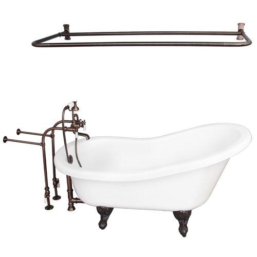 BARCLAY TKATS67-WORB5 IMOGENE 67 INCH ACRYLIC FREESTANDING CLAWFOOT SOAKER SLIPPER BATHTUB IN WHITE WITH PORCELAIN LEVER TUB FILLER AND D-SHOWER ROD IN OIL RUBBED BRONZE
