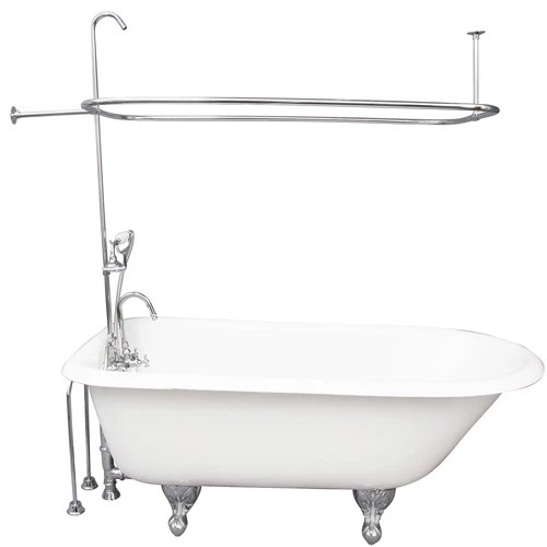 BARCLAY TKCTR60-CP2 BARTLETT 60 3/4 INCH CAST IRON FREESTANDING CLAWFOOT SOAKER BATHTUB IN WHITE WITH PORCELAIN LEVER TUB FILLER AND HAND SHOWER IN CHROME