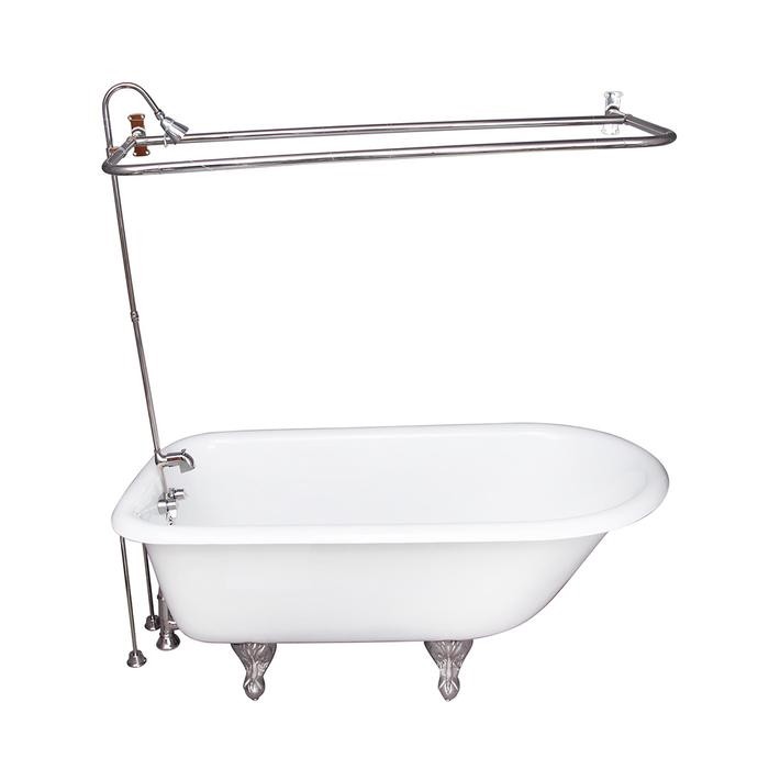 BARCLAY TKCTR60-CP4 BARTLETT 60 3/4 INCH CAST IRON FREESTANDING CLAWFOOT SOAKER BATHTUB IN WHITE WITH METAL LEVER TUB FILLER AND 1 INCH RECTANGULAR SHOWER UNIT IN CHROME