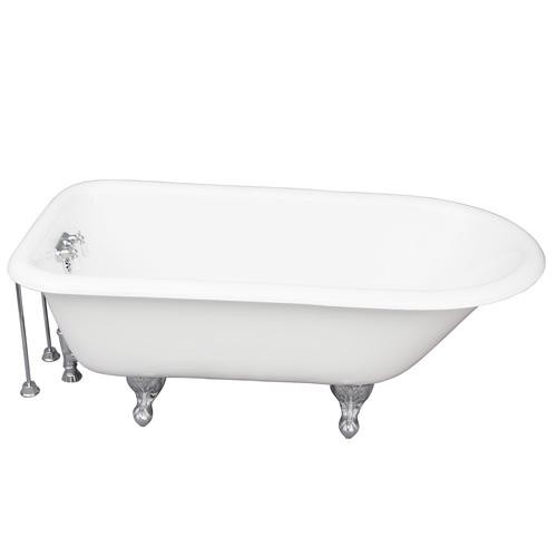 BARCLAY TKCTR60-CP8 BARTLETT 60 3/4 INCH CAST IRON FREESTANDING CLAWFOOT SOAKER BATHTUB IN WHITE WITH PORCELAIN LEVER OLD STYLE SPIGOT TUB FILLER IN CHROME