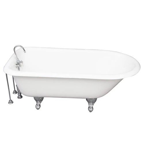 BARCLAY TKCTR60-CP9 BARTLETT 60 3/4 INCH CAST IRON FREESTANDING CLAWFOOT SOAKER BATHTUB IN WHITE WITH PORCELAIN LEVER TUB FILLER IN CHROME