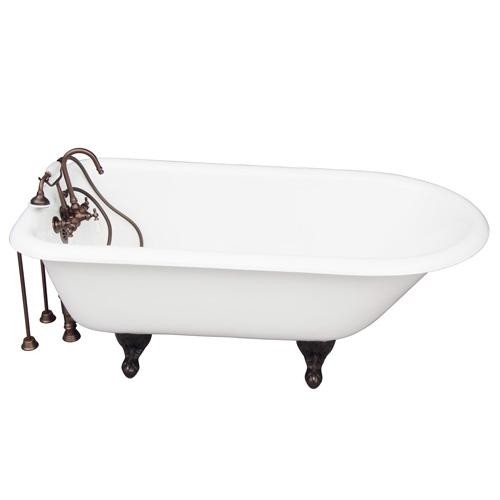 BARCLAY TKCTR60-ORB1 BARTLETT 60 3/4 INCH CAST IRON FREESTANDING CLAWFOOT SOAKER BATHTUB IN WHITE WITH PORCELAIN LEVER TUB FILLER AND HAND SHOWER IN OIL RUBBED BRONZE