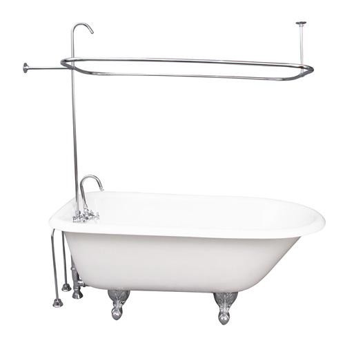 BARCLAY TKCTR67-CP1 BROCTON 68 INCH CAST IRON FREESTANDING CLAWFOOT SOAKER BATHTUB IN WHITE WITH RECTANGULAR SHOWER RING IN CHROME