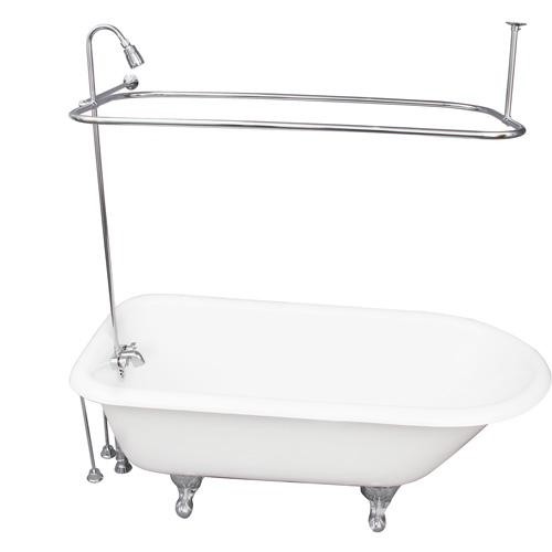 BARCLAY TKCTR67-CP5 BROCTON 68 INCH CAST IRON FREESTANDING CLAWFOOT SOAKER BATHTUB IN WHITE WITH METAL LEVER TUB FILLER AND 3/4 INCH RECTANGULAR SHOWER UNIT IN CHROME