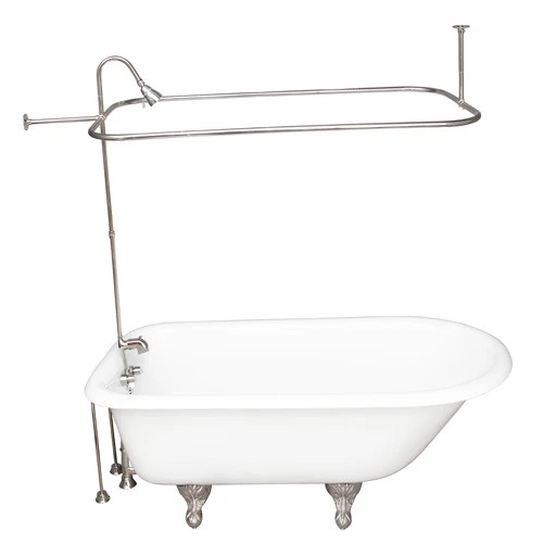 BARCLAY TKCTR67-CP6 BROCTON 68 INCH CAST IRON FREESTANDING CLAWFOOT SOAKER BATHTUB IN WHITE WITH METAL LEVER TUB FILLER AND 3/4 INCH RECTANGULAR SHOWER UNIT IN CHROME
