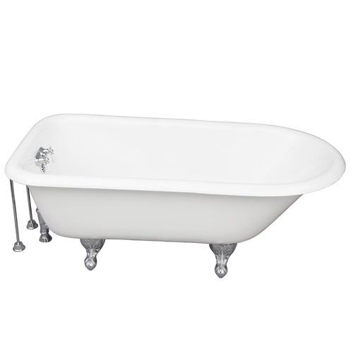 BARCLAY TKCTR67-CP8 BROCTON 68 INCH CAST IRON FREESTANDING CLAWFOOT SOAKER BATHTUB IN WHITE WITH PORCELAIN LEVER OLD STYLE SPIGOT TUB FILLER IN CHROME