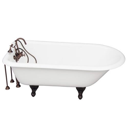 BARCLAY TKCTR67-ORB1 BROCTON 68 INCH CAST IRON FREESTANDING CLAWFOOT SOAKER BATHTUB IN WHITE WITH PORCELAIN LEVER TUB FILLER AND HAND SHOWER IN OIL RUBBED BRONZE