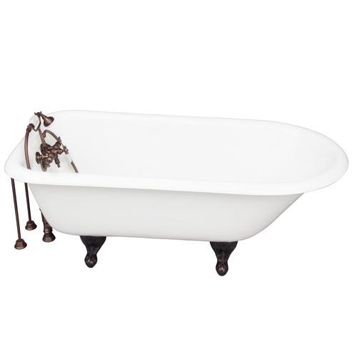 BARCLAY TKCTR67-ORB2 BROCTON 68 INCH CAST IRON FREESTANDING CLAWFOOT SOAKER BATHTUB IN WHITE WITH PORCELAIN LEVER OLD STYLE SPIGOT TUB FILLER AND HAND SHOWER IN OIL RUBBED BRONZE