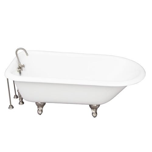 BARCLAY TKCTR67-SN3 BROCTON 68 INCH CAST IRON FREESTANDING CLAWFOOT SOAKER BATHTUB IN WHITE WITH PORCELAIN LEVER TUB FILLER IN SATIN NICKEL