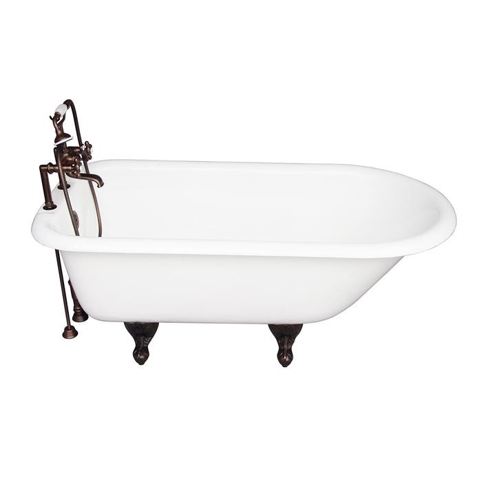 BARCLAY TKCTR7H60-ORB2 BEECHER 60 INCH CAST IRON FREESTANDING CLAWFOOT SOAKER BATHTUB IN WHITE WITH DECK MOUNT METAL CROSS TUB FILLER AND HAND SHOWER IN OIL RUBBED BRONZE