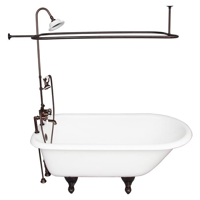 BARCLAY TKCTR7H60-ORB3 BEECHER 60 INCH CAST IRON FREESTANDING CLAWFOOT SOAKER BATHTUB IN WHITE WITH PORCELAIN LEVER TUB FILLER AND RECTANGULAR SHOWER UNIT IN OIL RUBBED BRONZE