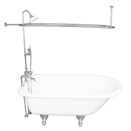 BARCLAY TKCTR7H67-CP3 CADMUS 68 INCH CAST IRON FREESTANDING CLAWFOOT SOAKER BATHTUB IN WHITE WITH PORCELAIN LEVER TUB FILLER AND RECTANGULAR SHOWER UNIT IN CHROME