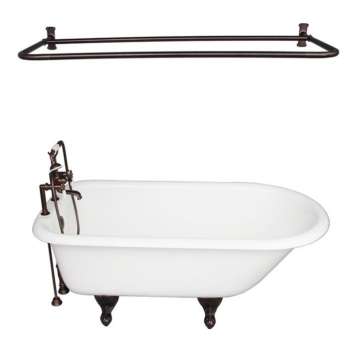 BARCLAY TKCTR7H67-ORB5 CADMUS 68 INCH CAST IRON FREESTANDING CLAWFOOT SOAKER BATHTUB IN WHITE WITH PORCELAIN LEVER TUB FILLER AND D-SHOWER ROD IN OIL RUBBED BRONZE