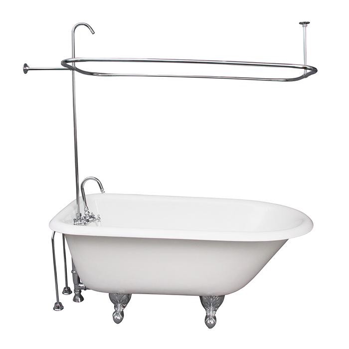 BARCLAY TKCTRH54-CP1 ANTONIO 55 1/2 INCH CAST IRON FREESTANDING CLAWFOOT SOAKER BATHTUB IN WHITE WITH PORCELAIN LEVER TUB FILLER AND RECTANGULAR SHOWER UNIT IN CHROME