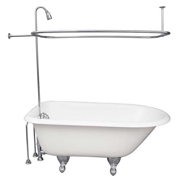 BARCLAY TKCTRH54-CP3 ANTONIO 55 1/2 INCH CAST IRON FREESTANDING CLAWFOOT SOAKER BATHTUB IN WHITE WITH METAL LEVER TUB FILLER AND 3/4 INCH RECTANGULAR SHOWER UNIT IN CHROME
