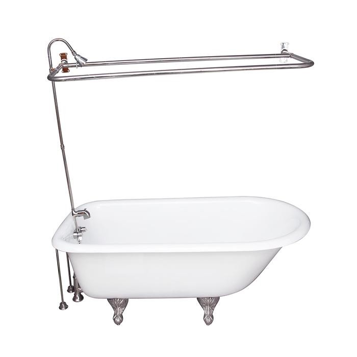 BARCLAY TKCTRH54-CP4 ANTONIO 55 1/2 INCH CAST IRON FREESTANDING CLAWFOOT SOAKER BATHTUB IN WHITE WITH METAL LEVER TUB FILLER AND 1 INCH RECTANGULAR SHOWER ROD IN CHROME
