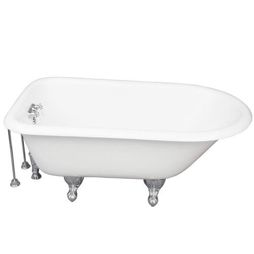 BARCLAY TKCTRH54-CP8 ANTONIO 55 1/2 INCH CAST IRON FREESTANDING CLAWFOOT SOAKER BATHTUB IN WHITE WITH OLD STYLE SPIGOT PORCELAIN LEVER TUB FILLER IN CHROME