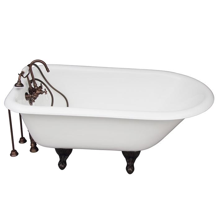 BARCLAY TKCTRH54-ORB1 ANTONIO 55 1/2 INCH CAST IRON FREESTANDING CLAWFOOT SOAKER BATHTUB IN WHITE WITH PORCELAIN LEVER TUB FILLER AND HAND SHOWER IN OIL RUBBED BRONZE