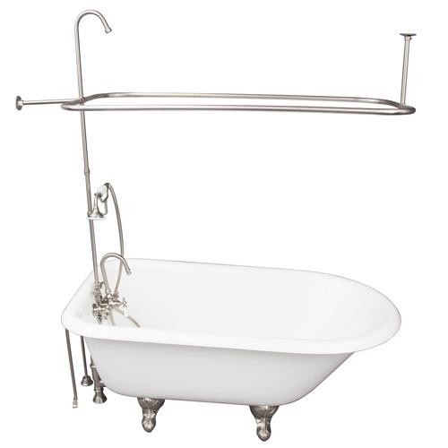 BARCLAY TKCTRH54-SN1 ANTONIO 55 1/2 INCH CAST IRON FREESTANDING CLAWFOOT SOAKER BATHTUB IN WHITE WITH PORCELAIN LEVER TUB FILLER AND HAND SHOWER IN BRUSHED NICKEL