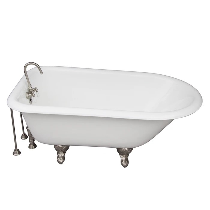 BARCLAY TKCTRH54-SN3 ANTONIO 55 1/2 INCH CAST IRON FREESTANDING CLAWFOOT SOAKER BATHTUB IN WHITE WITH PORCELAIN LEVER TUB FILLER IN BRUSHED NICKEL