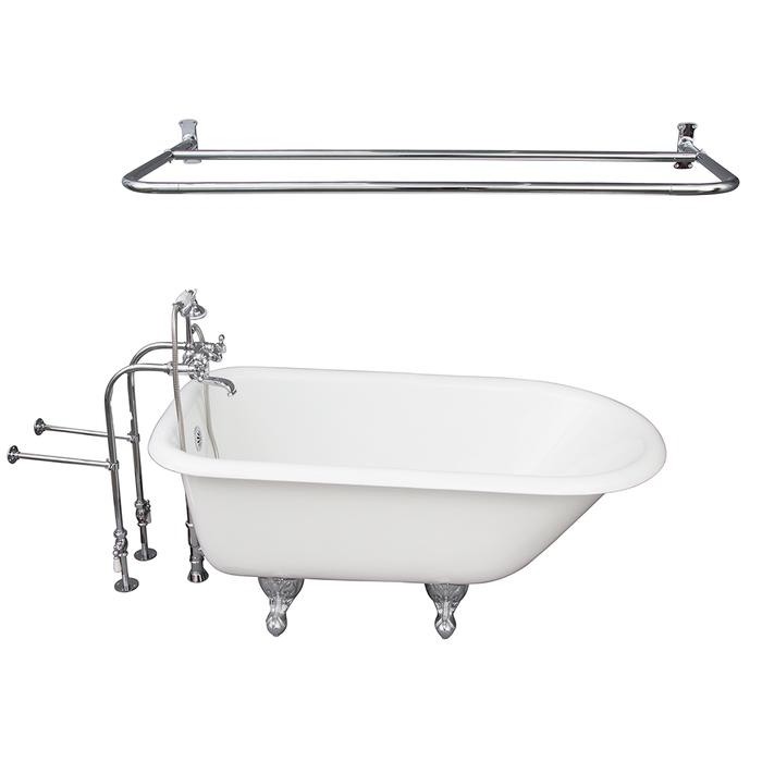 BARCLAY TKCTRN54-CP6 ANTONIO 55 1/2 INCH CAST IRON FREESTANDING CLAWFOOT SOAKER BATHTUB IN WHITE WITH METAL CROSS TUB FILLER AND D-SHOWER ROD IN CHROME