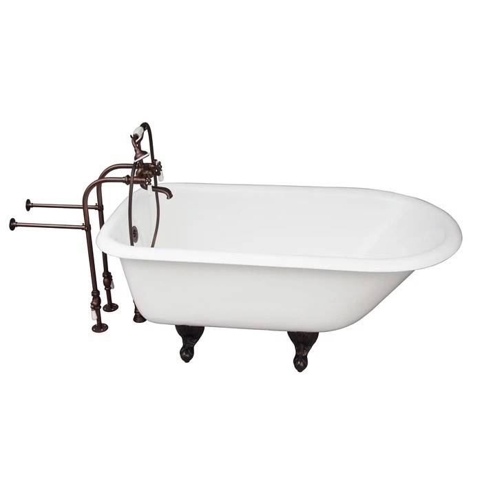 BARCLAY TKCTRN54-ORB1 ANTONIO 55 1/2 INCH CAST IRON FREESTANDING CLAWFOOT SOAKER BATHTUB IN WHITE WITH PORCELAIN LEVER TUB FILLER AND HAND SHOWER IN OIL RUBBED BRONZE