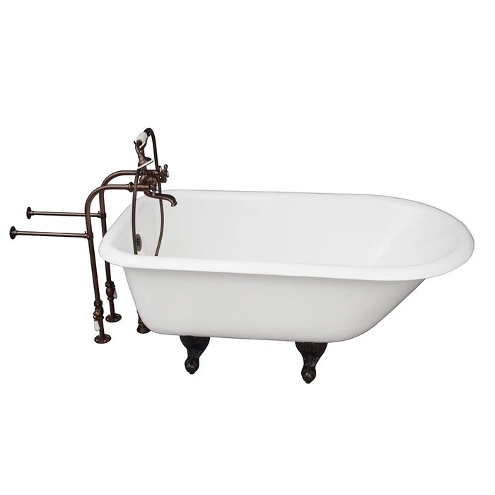 BARCLAY TKCTRN54-ORB2 ANTONIO 55 1/2 INCH CAST IRON FREESTANDING CLAWFOOT SOAKER BATHTUB IN WHITE WITH METAL CROSS TUB FILLER AND HAND SHOWER IN OIL RUBBED BRONZE
