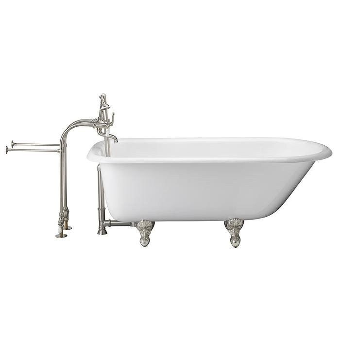 BARCLAY TKCTRN54-SN1 ANTONIO 55 1/2 INCH CAST IRON FREESTANDING CLAWFOOT SOAKER BATHTUB IN WHITE WITH PORCELAIN LEVER TUB FILLER AND HAND SHOWER IN BRUSHED NICKEL