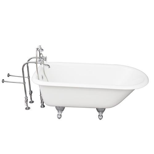 BARCLAY TKCTRN60-CP1 BARTLETT 60 3/4 INCH CAST IRON FREESTANDING CLAWFOOT SOAKER BATHTUB IN WHITE WITH PORCELAIN LEVER TUB FILLER AND HAND SHOWER IN CHROME