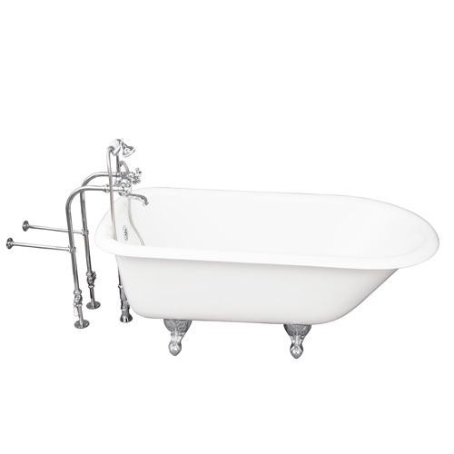 BARCLAY TKCTRN60-CP2 BARTLETT 60 3/4 INCH CAST IRON FREESTANDING CLAWFOOT SOAKER BATHTUB IN WHITE WITH METAL CROSS TUB FILLER AND HAND SHOWER IN CHROME