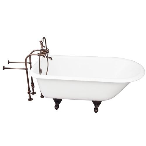 BARCLAY TKCTRN60-ORB1 BARTLETT 60 3/4 INCH CAST IRON FREESTANDING CLAWFOOT SOAKER BATHTUB IN WHITE WITH PORCELAIN LEVER TUB FILLER AND HAND SHOWER IN OIL RUBBED BRONZE
