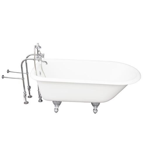 BARCLAY TKCTRN67-CP1 BROCTON 68 INCH CAST IRON FREESTANDING SOAKER BATHTUB IN WHITE WITH PORCELAIN LEVER TUB FILLER AND HAND SHOWER IN CHROME