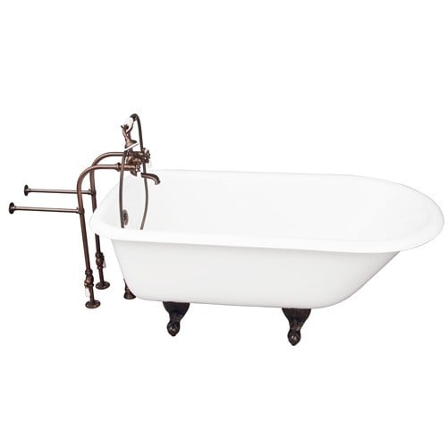 BARCLAY TKCTRN67-ORB1 BROCTON 68 INCH CAST IRON FREESTANDING CLAWFOOT SOAKER BATHTUB IN WHITE WITH PORCELAIN LEVER TUB FILLER AND HAND SHOWER IN OIL RUBBED BRONZE