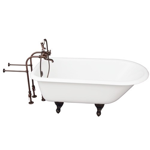 BARCLAY TKCTRN67-ORB2 BROCTON 68 INCH CAST IRON FREESTANDING CLAWFOOT SOAKER BATHTUB IN WHITE WITH METAL CROSS TUB FILLER AND HAND SHOWER IN OIL RUBBED BRONZE