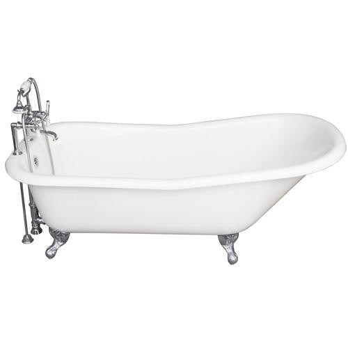 BARCLAY TKCTS7H67-CP1 ICARUS 67 INCH CAST IRON FREESTANDING CLAWFOOT SOAKER SLIPPER BATHTUB IN WHITE WITH PORCELAIN LEVER TUB FILLER AND HAND SHOWER IN POLISHED CHROME