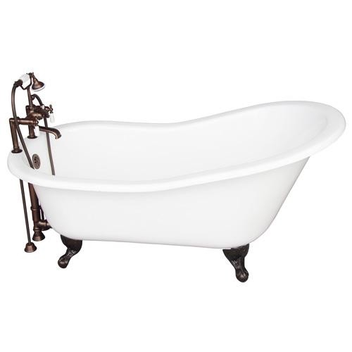 BARCLAY TKCTS7H67-ORB1 ICARUS 67 INCH CAST IRON FREESTANDING CLAWFOOT SOAKER SLIPPER BATHTUB IN WHITE WITH PORCELAIN LEVER TUB FILLER AND HAND SHOWER IN OIL RUBBED BRONZE