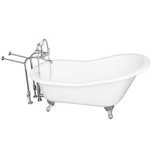 BARCLAY TKCTSN60-CP1 GRIFFIN 61 1/4 INCH CAST IRON FREESTANDING CLAWFOOT SOAKER BATHTUB IN WHITE WITH PORCELAIN LEVER TUB FILLER AND HAND SHOWER IN CHROME