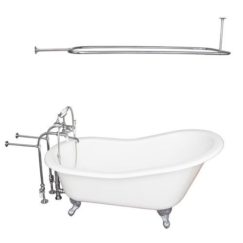BARCLAY TKCTSN60-CP3 GRIFFIN 61 1/4 INCH CAST IRON FREESTANDING CLAWFOOT SOAKER BATHTUB IN WHITE WITH PORCELAIN LEVER TUB FILLER AND RECTANGULAR SHOWER ROD IN CHROME