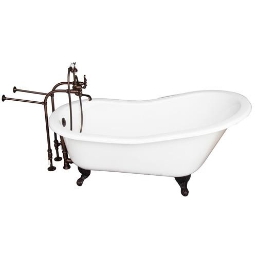 BARCLAY TKCTSN60-ORB2 GRIFFIN 61 1/4 INCH CAST IRON FREESTANDING CLAWFOOT SOAKER BATHTUB IN WHITE WITH METAL CROSS TUB FILLER AND HAND SHOWER IN OIL RUBBED BRONZE