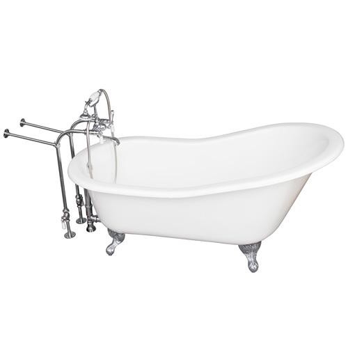 BARCLAY TKCTSN67-CP1 ICARUS 67 INCH CAST IRON FREESTANDING CLAWFOOT SOAKER SLIPPER BATHTUB IN WHITE WITH PORCELAIN LEVER TUB FILLER AND HAND SHOWER IN CHROME
