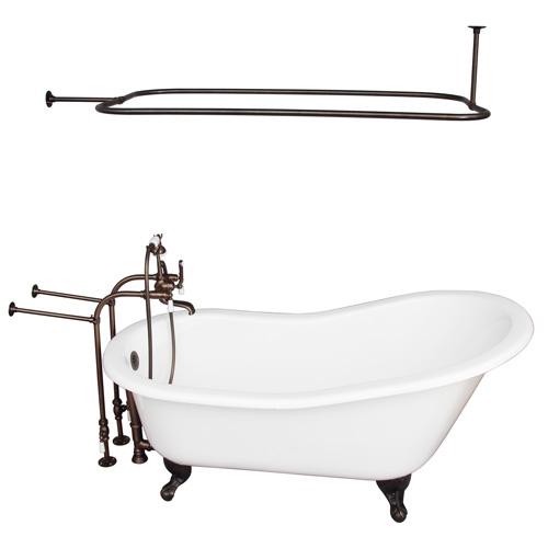 BARCLAY TKCTSN67-ORB3 ICARUS 67 INCH CAST IRON FREESTANDING SOAKER BATHTUB IN WHITE WITH PORCELAIN LEVER TUB FILLER AND 48 INCH RECTANGULAR SHOWER ROD IN OIL RUBBED BRONZE