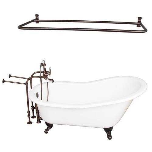 BARCLAY TKCTSN67-ORB5 ICARUS 67 INCH CAST IRON FREESTANDING SOAKER BATHTUB IN WHITE WITH PORCELAIN LEVER TUB FILLER AND D-SHOWER ROD IN OIL RUBBED BRONZE
