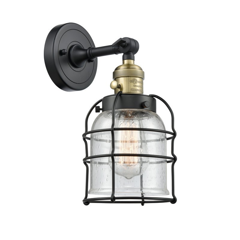INNOVATIONS LIGHTING 203SW-G54-CE FRANKLIN RESTORATION SMALL BELL CAGE 6 INCH ONE LIGHT UP OR DOWN SEEDY GLASS WALL SCONCE
