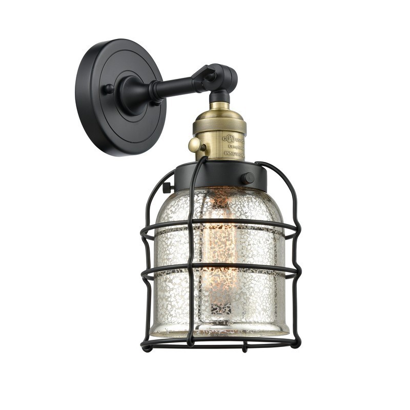INNOVATIONS LIGHTING 203SW-G58-CE FRANKLIN RESTORATION SMALL BELL CAGE 6 INCH ONE LIGHT UP OR DOWN SILVER MERCURY GLASS WALL SCONCE