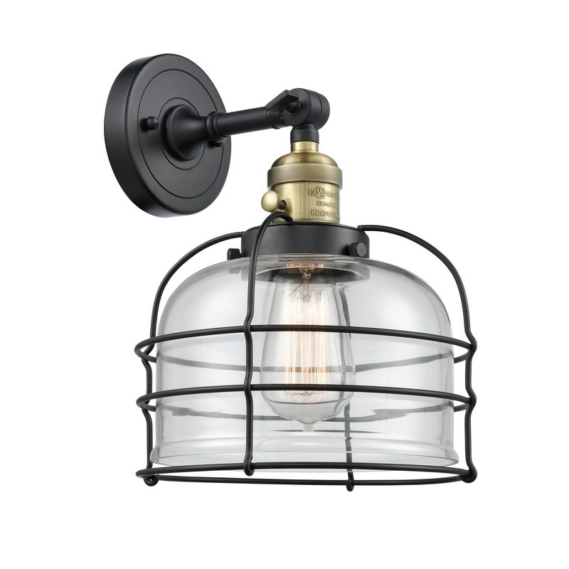 INNOVATIONS LIGHTING 203SW-G72-CE FRANKLIN RESTORATION LARGE BELL CAGE 9 INCH ONE LIGHT UP OR DOWN CLEAR GLASS WALL SCONCE