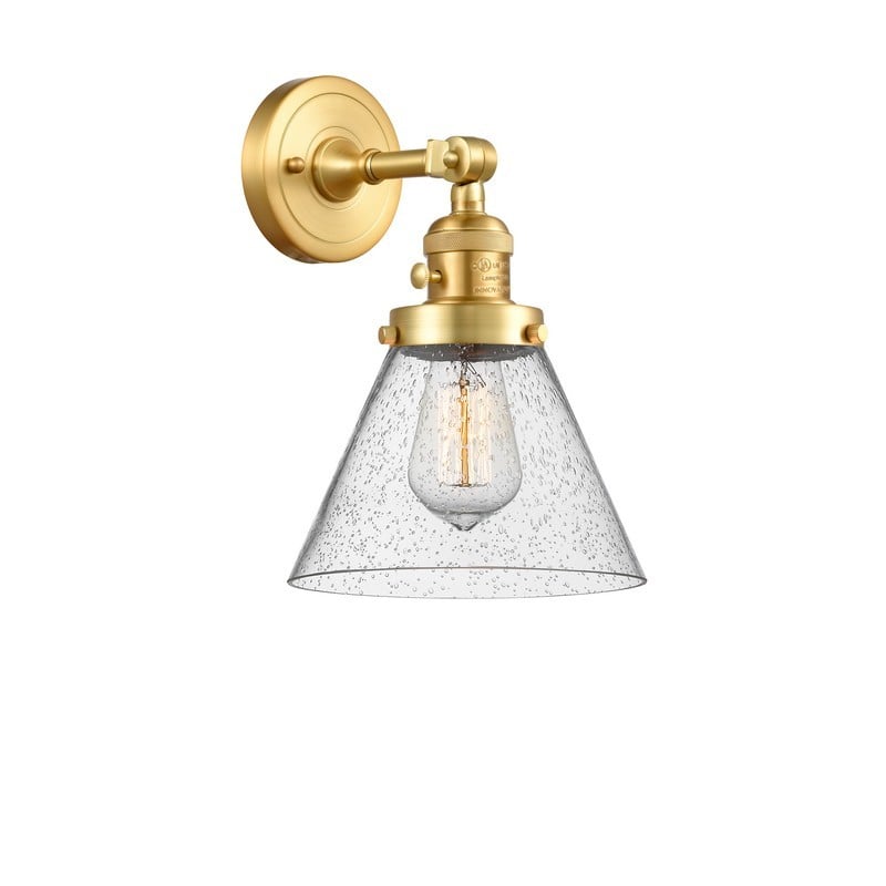 INNOVATIONS LIGHTING 203SW-G44 FRANKLIN RESTORATION LARGE CONE 8 INCH ONE LIGHT UP OR DOWN SEEDY GLASS WALL SCONCE