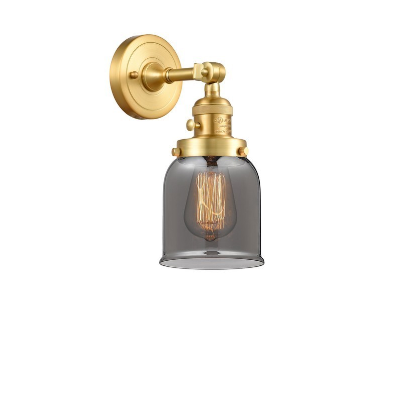 INNOVATIONS LIGHTING 203SW-G53 FRANKLIN RESTORATION SMALL BELL 5 INCH ONE LIGHT UP OR DOWN PLATED SMOKED GLASS WALL SCONCE